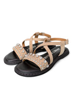 Carica l&#39;immagine nel visualizzatore di Gallery, Janet&amp;Janet sandali flat in pelle donna Beige fondo nero J144
