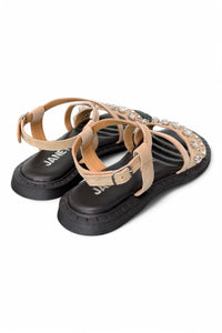 Janet&Janet sandali flat in pelle donna Beige fondo nero J144