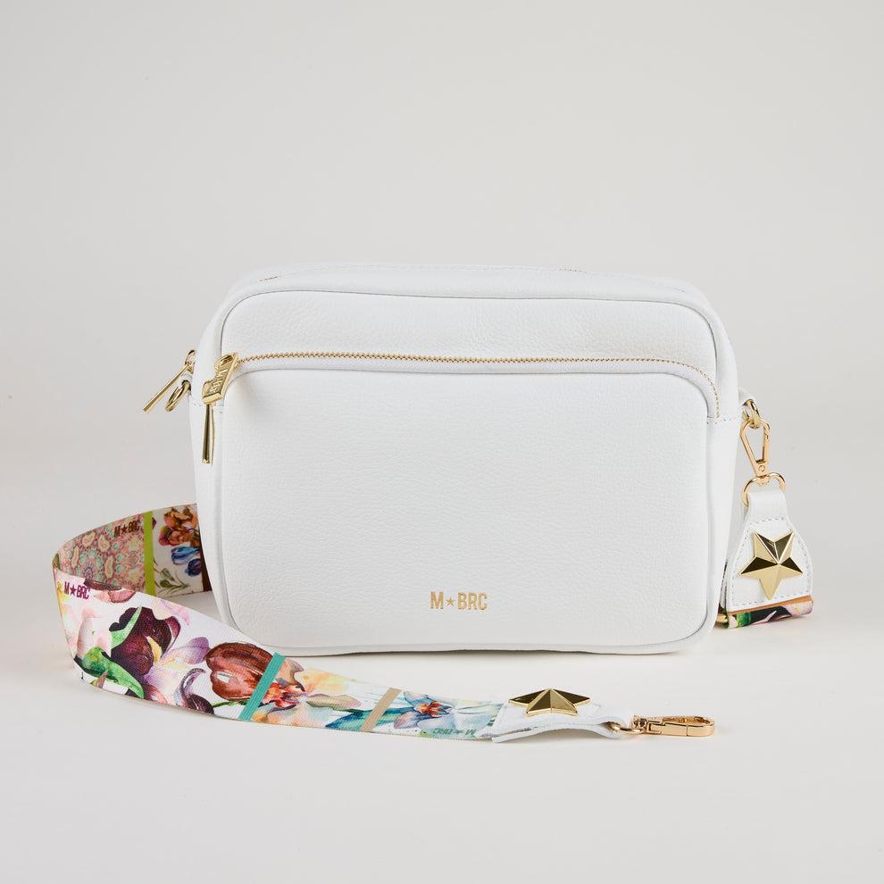 MBRC Borsa media in pelle bianca tasca fontale con doppia tracolla C123