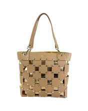 Carica l'immagine nel visualizzatore di Gallery, MBRC Borsa camel e oro in pelle intrecciata con sacca estraibile
