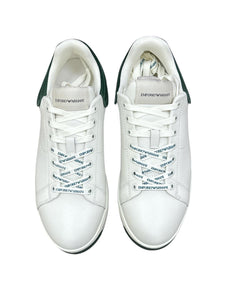 Emporio Armani Sneakers in pelle bianche con retro in gomma verde