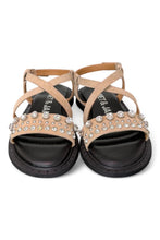 Carica l&#39;immagine nel visualizzatore di Gallery, Janet&amp;Janet sandali flat in pelle donna Beige fondo nero J144
