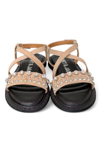 Janet&Janet sandali flat in pelle donna Beige fondo nero J144