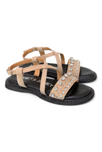 Carica l&#39;immagine nel visualizzatore di Gallery, Janet&amp;Janet sandali flat in pelle donna Beige fondo nero J144
