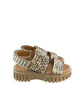 Carica l&#39;immagine nel visualizzatore di Gallery, Janet&amp;Janet Sandali Jeanne fascia Intreccio in Pelle inserti strass oro J130
