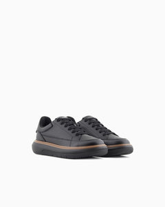 Emporio Armani Sneakers in pelle uomo nere con maxi aquila