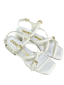 Janet&Janet Sandali con tacco basso bianche in pelle