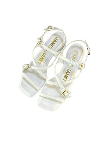 Janet&Janet Sandali con tacco basso bianche in pelle