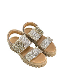 Janet&Janet Sandali Jeanne fascia Intreccio in Pelle inserti strass oro J130