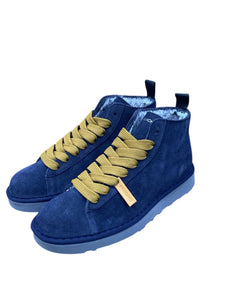 PANCHIC polacchini blu uomo in camoscio con pelliccetta