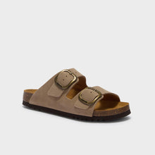Carica l'immagine nel visualizzatore di Gallery, Scholl sandali noelle donna regolabili beige scuro scamosciati fibbia bronzo
