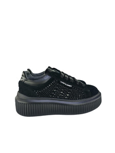 Janet&Janet sneakers donna platform nere in camoscio con strass