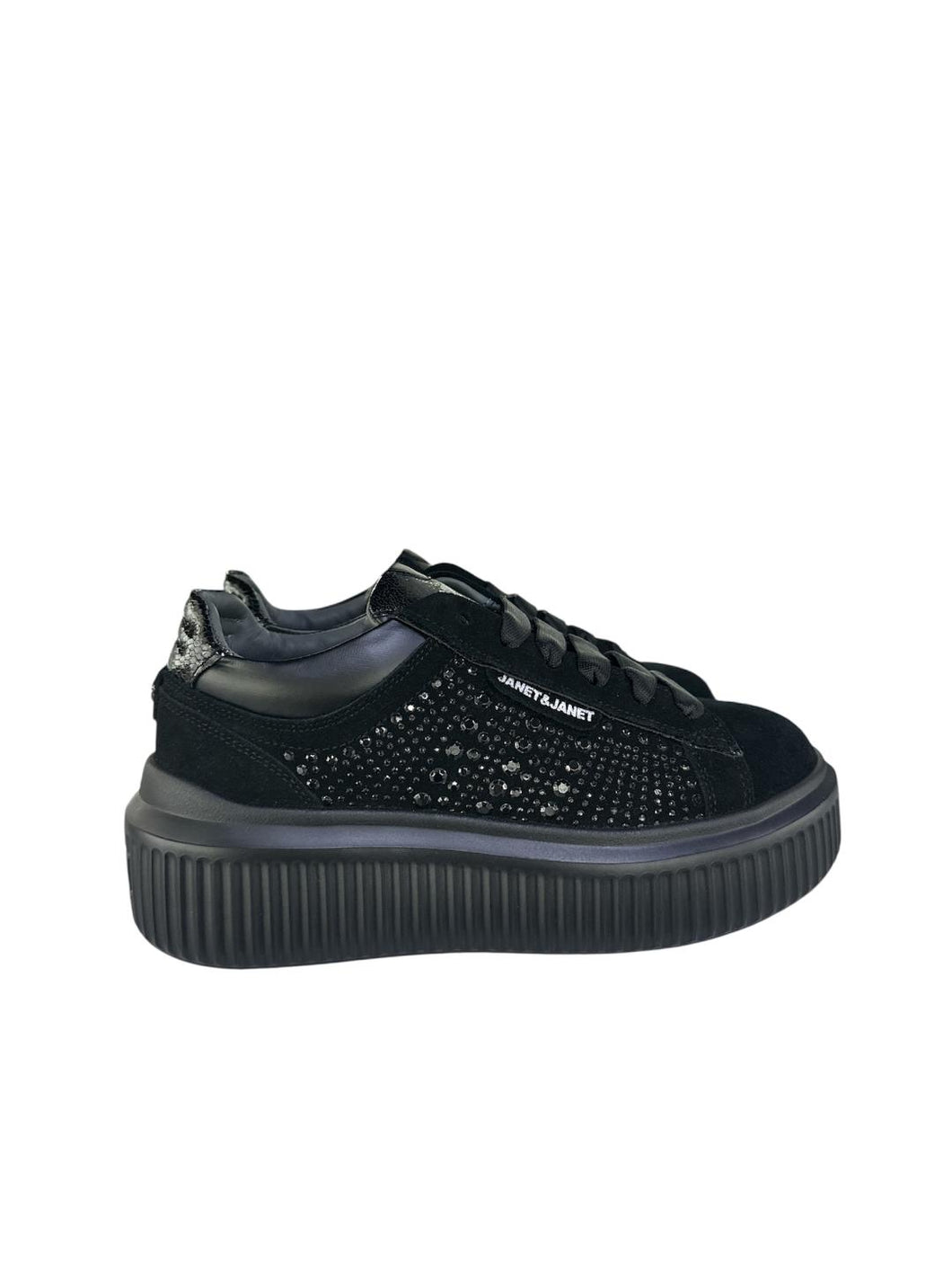 Janet&Janet sneakers donna platform nere in camoscio con strass