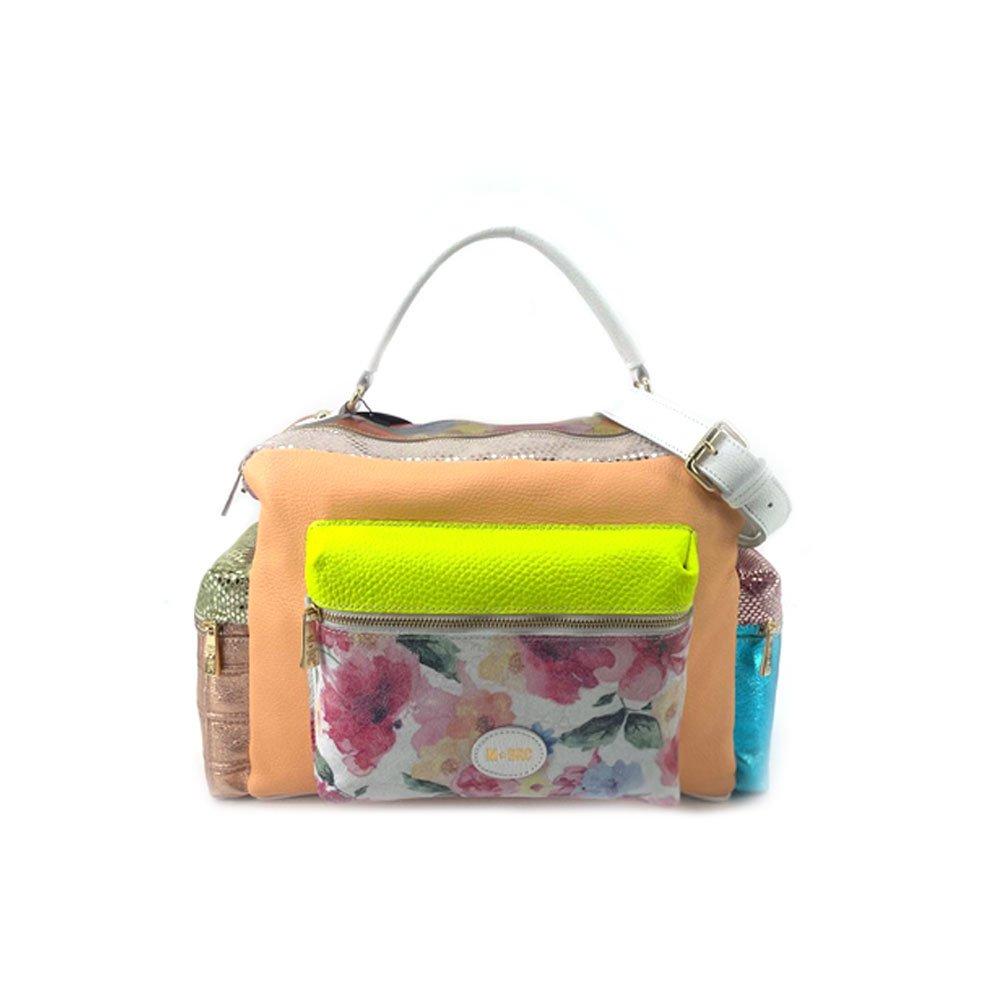 MBRC Borsa a mano multicolore floreale multitasche in pelle C208