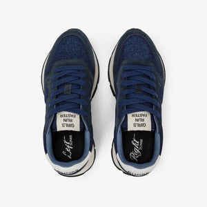 Sun68 Sneakers donna Ally Glitter in mesh e suede navy blue