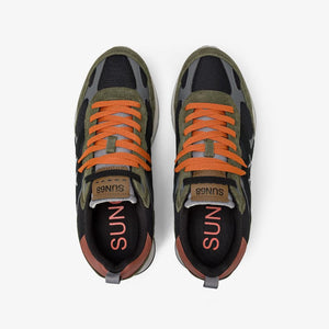 Sun68 Sneakers Uomo Jaki Outdoor in mesh e suede verde militare scuro
