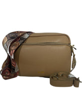 Carica l'immagine nel visualizzatore di Gallery, MBRC borsa camel media doppia zip in pelle doppia tracolla
