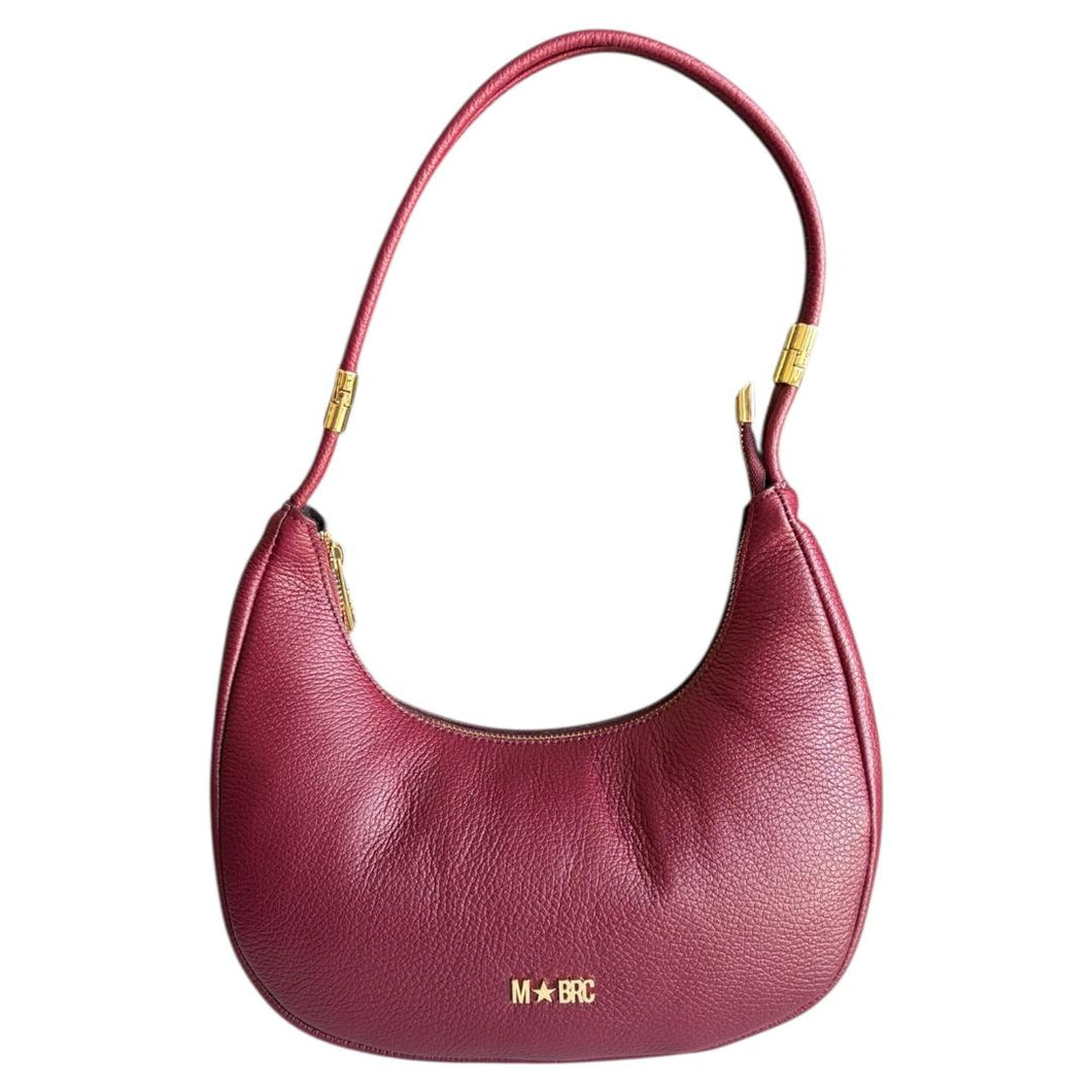 MBRC borsa media bordeaux mezzaluna manico rigido in pelle