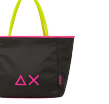Carica l&#39;immagine nel visualizzatore di Gallery, Sun68 Shopping bag donna Jacqueline in nylon nero con manico giallo fluo
