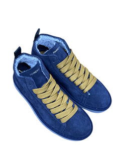 PANCHIC polacchini blu uomo in camoscio con pelliccetta