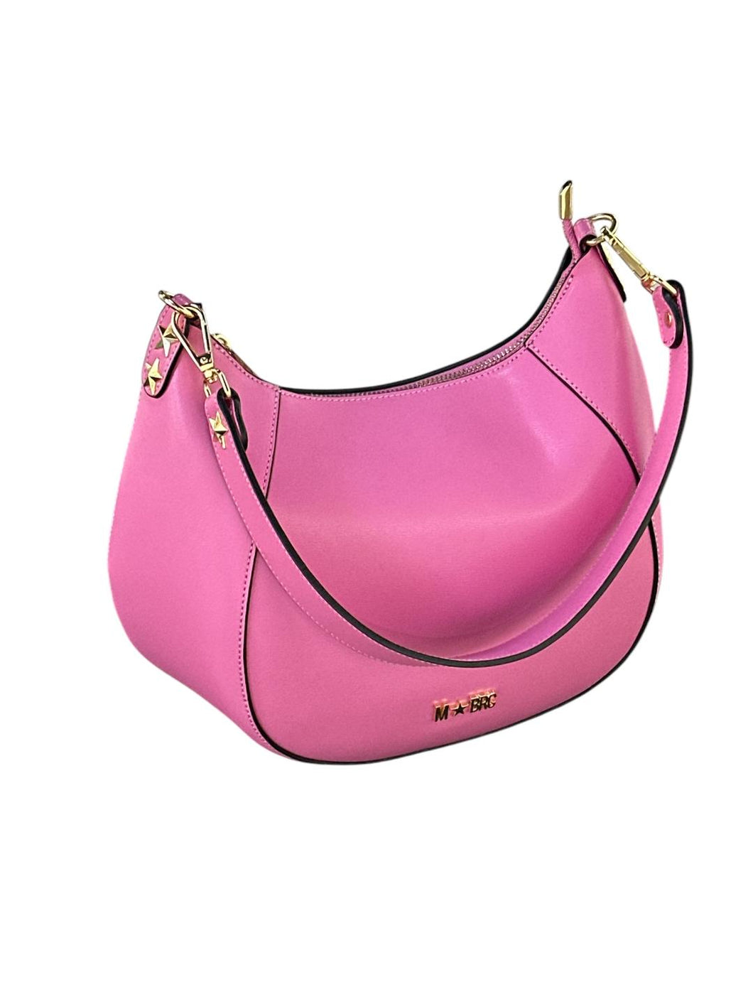 MBRC Borsa media in pelle liscia mezzaluna rosa shocking linea curvy C143