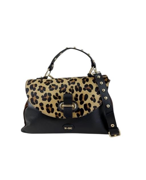MBRC borsa nera e marrone grande patta leopardata in cavallino