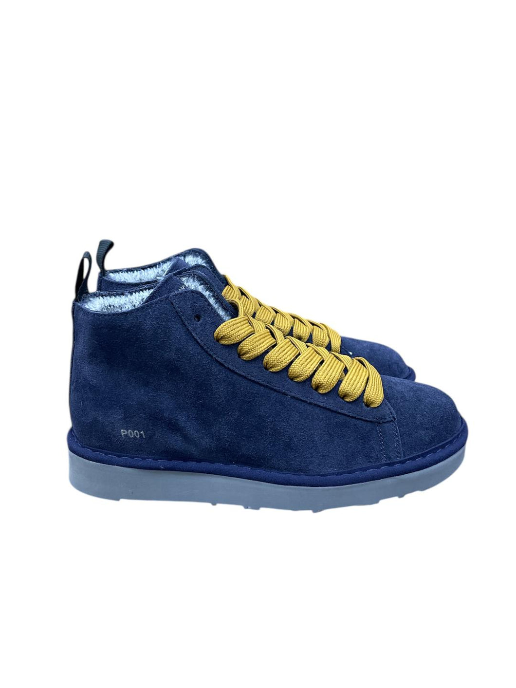 PANCHIC polacchini blu uomo in camoscio con pelliccetta