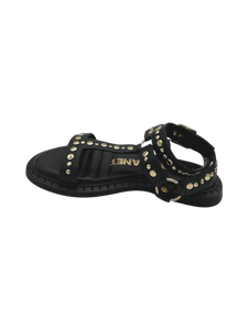 Janet&Janet Sandali bassi neri in pelle con borchie oro J143