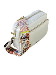 MBRC Borsa media in pelle bianca tasca fontale con doppia tracolla C123