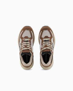 Emporio Armani Donna Sneakers in mesh logo aquila marrone e beige