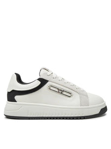 Emporio Armani Sneakers in pelle con placca aquila nere e bianche