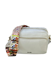 MBRC Borsa media in pelle bianca tasca fontale con doppia tracolla C123