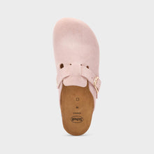 Carica l'immagine nel visualizzatore di Gallery, Scholl donna ciabatte sabot fae rosa scamosciate con fibbia oro
