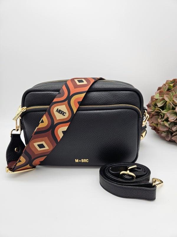 MBRC borsa nera media doppia zip in pelle doppia tracolla