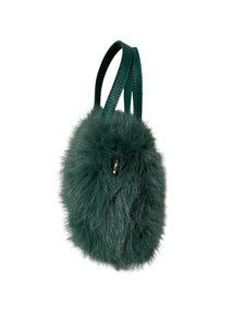 Massimo Braccialini borsa linea fur in pelliccia manico in pelle verde petrolio