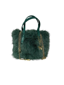 Massimo Braccialini borsa linea fur in pelliccia manico in pelle verde petrolio