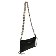 Carica l'immagine nel visualizzatore di Gallery, MBRC pochette donna nera in pelle laminata con doppia tracolla
