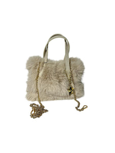 Massimo Braccialini borsa linea fur in pelliccia manico in pelle crema