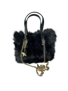 Massimo Braccialini borsa linea fur in pelliccia manico in pelle nero