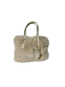 Massimo Braccialini borsa linea fur in pelliccia manico in pelle crema