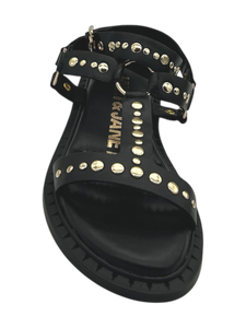 Janet&Janet Sandali bassi neri in pelle con borchie oro J143