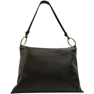 MBRC borsa a mano con tracolla media nera in pelle con borchie dorate C125