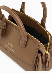 Armani Exchange Borsa a mano bauletto grande con lucchetto cachi