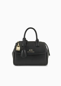 Armani Exchange Borsa a mano bauletto piccolo con lucchetto nero