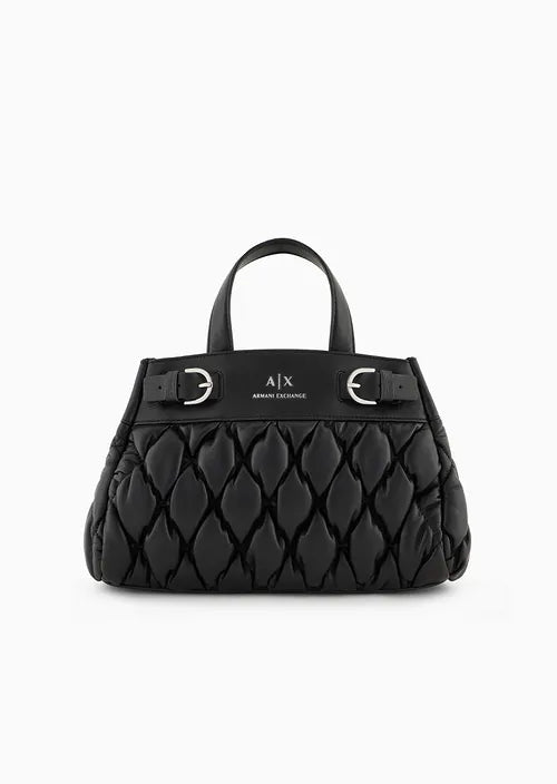 Armani Exchange Borsa tote piccola effetto puffy nera