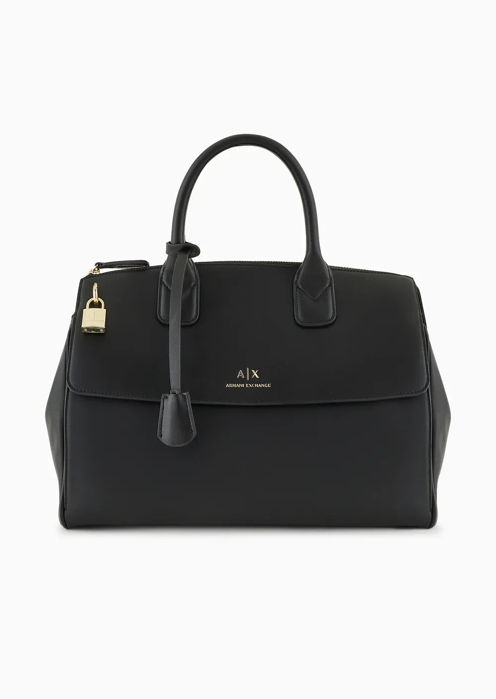 Armani Exchange Borsa a mano bauletto grande con lucchetto nero